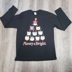 Vintage Y2K Ugly Christmas Shirt Men XL MEOWY & BRIGHT Cats Xmas Tree Port & Co